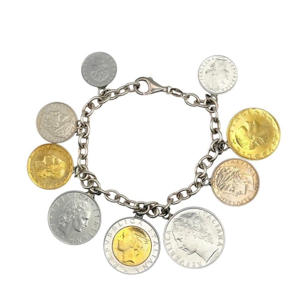Vintage Milor Italy Lira Coin Charm Bracelet 925 Sterling Silver Repubblica